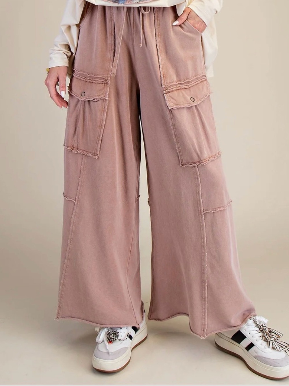 easel Wide-Leg Cargo Utility Boho Fairy Grunge Goblincore Dusty Rose Pants Larg